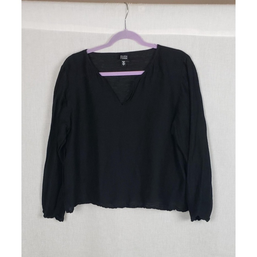 Eileen Fisher Womens L Linen Blouse‎ Top Semi Sheer Pullover Lightweight Casual